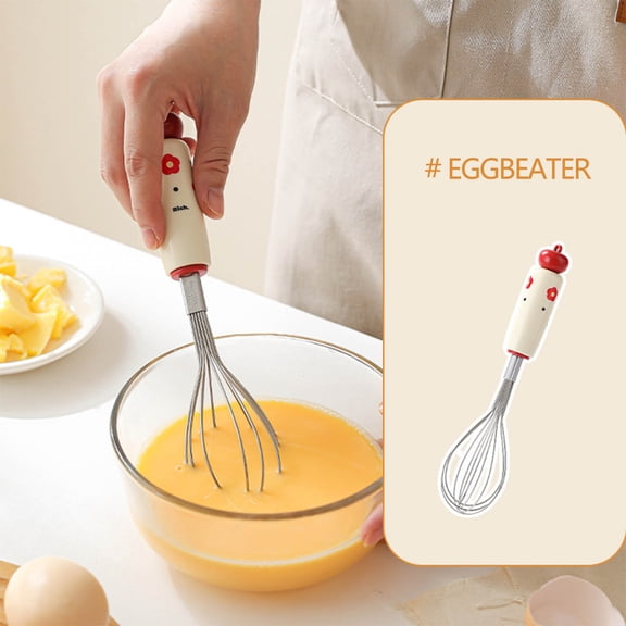 Xecvkr Kids Egg Beater Hand Whisk Kitchen Learning Tool Non-Slip Ergonomic Small Hands Baking Mixing Easy Clean Dishwasher Safe Cooking Gift 1 Pack White