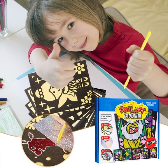 Xecvkr Kids Glitter Sticker Art Craft Kit DIY Self Adhesive Mosaic Painting Set for Children Kindergarten Classroom Activity Party Favor Toys Age 6+