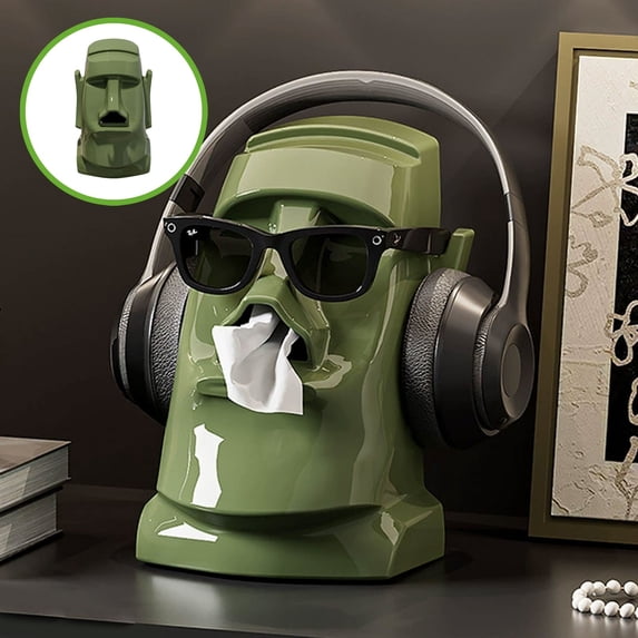 Xecvkr Large Capacity Tissue Box Tabletop Organizer Headphone Stand Sunglasses Holder Built-in Spring Dispenser Desktop Storage 1-Pack Green
