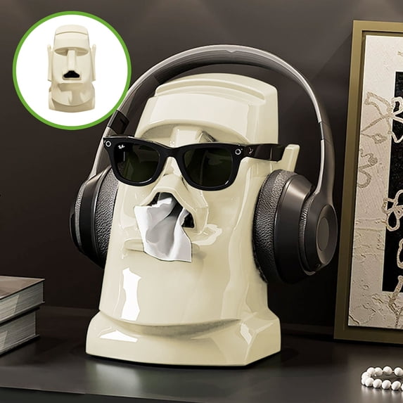 Xecvkr Large Capacity Tissue Box Tabletop Organizer Headphone Stand Sunglasses Holder Built-in Spring Dispenser Desktop Storage 1-Pack White
