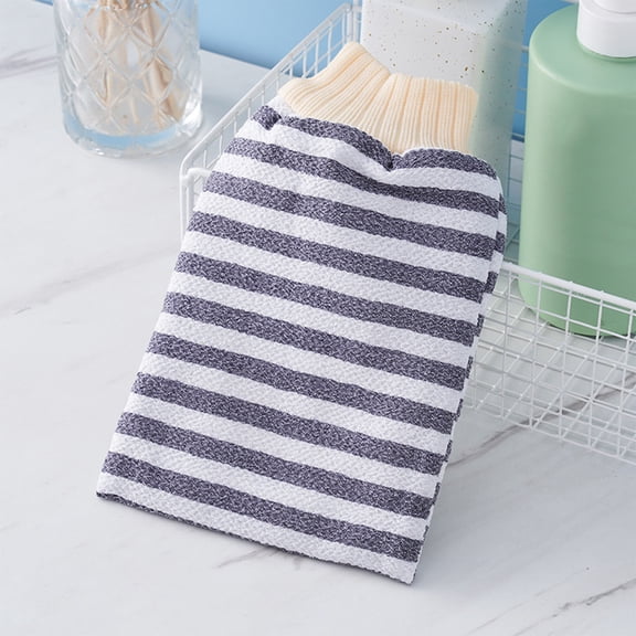 Xecvkr Men’s Exfoliating Body Wash Gloves Double Sided Powerful Mud Removing Back Scrubbing Hand Towels Washable Elastic Cuff Promote Circulation Bath Single Pack Navy