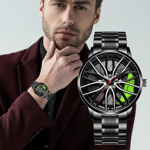 Xecvkr Men’s Sports Wheel Watch Tire Shaped Quartz Analog 30M Water Resistant Luminous Hands Fashion Racing Style Alloy 1 Pack