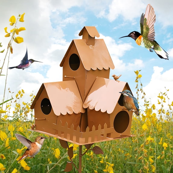 Xecvkr Metal Bird House Outdoor Garden Stake Durable Rustproof Home Patio Decorative Yard Gift DIY Assemble Easy Install for Backyard 1Pack