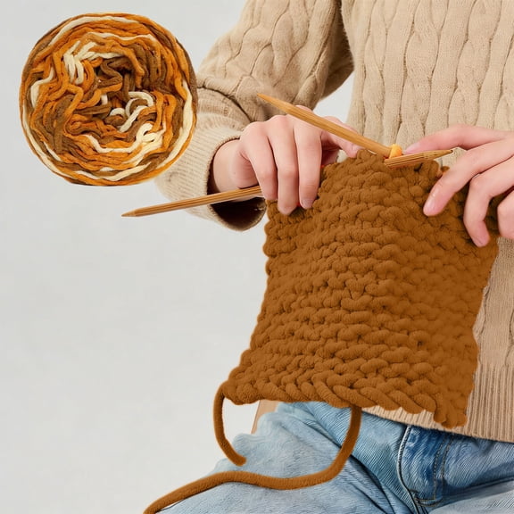 Xecvkr Milk Wool Yarn Tie Dye Thick Hand Knitting Crochet Blanket Soft Durable Craft DIY Scarf Project Red Blue Brown 87 Yards 1 Roll Brown