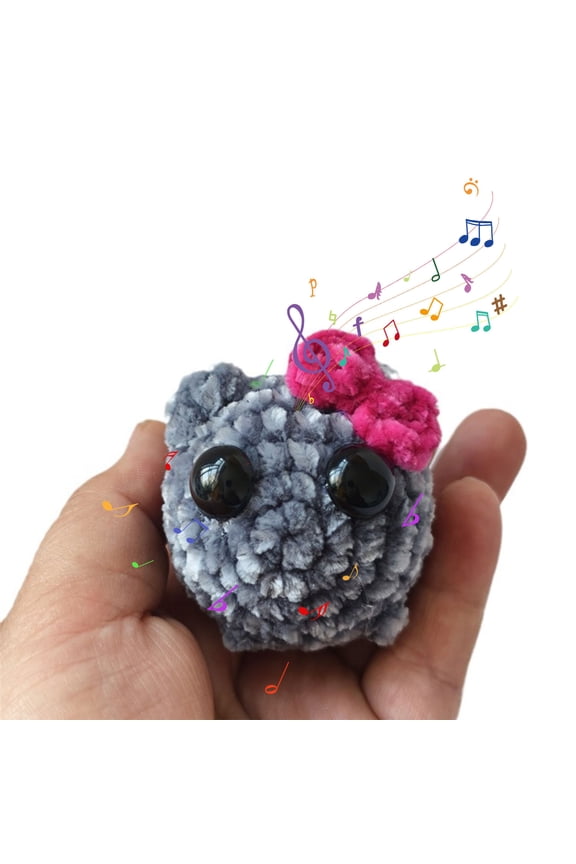 Mini Hamster Knitted Keychain with Violin Cute Crochet Plush Toy Music Sad Violin Sound Handbag Backpack Decoration Small Gift 1Piece grey