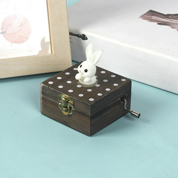 Xecvkr Mini Rabbit Block Music Box Wooden Hand Crank Musical Toy Rotating Mechanism Educational Sensory Toy for Children Kids