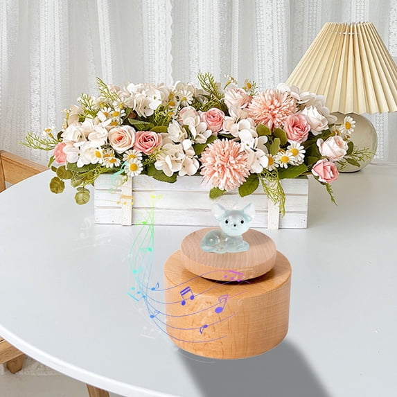 Xecvkr Mini Round Wooden Music Box with Rotating Top Glow in the Dark Decorative Jewelry Box Musical Gift for Children Adults