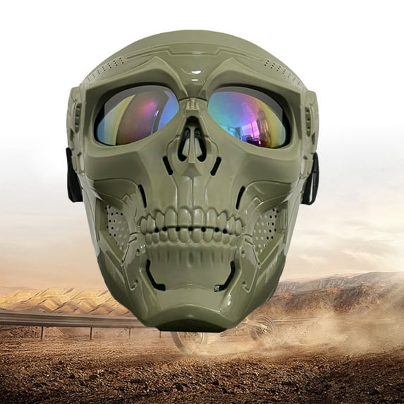 Xecvkr Motorcycle Riding Goggles Mask Set Windproof Skull Face Outdoor Sports Protective Glasses UV Sunblock All Season Adjustable Unisex 2Piece