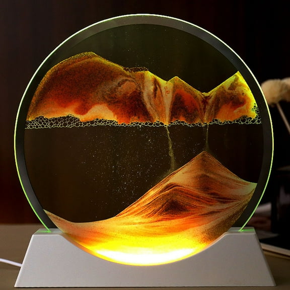 Xecvkr Moving Sand Art Picture Decor Lamp USB Large Liquid Motion Round Glass Fluid Sea Sandscape Frame Home Office Gift Sleep Relaxation 12in Diameter 1pc