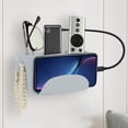 thumbnail image 1 of Xecvkr Multipurpose No Punch Storage Rack with Hooks Phone Charging Stand Remote Control Cosmetics Holder Wall Mounted Organizer 1 Pack Light Blue, 1 of 6