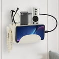 thumbnail image 1 of Xecvkr Multipurpose No Punch Storage Rack with Hooks Phone Charging Stand Remote Control Cosmetics Holder Wall Mounted Organizer 1 Pack White, 1 of 6