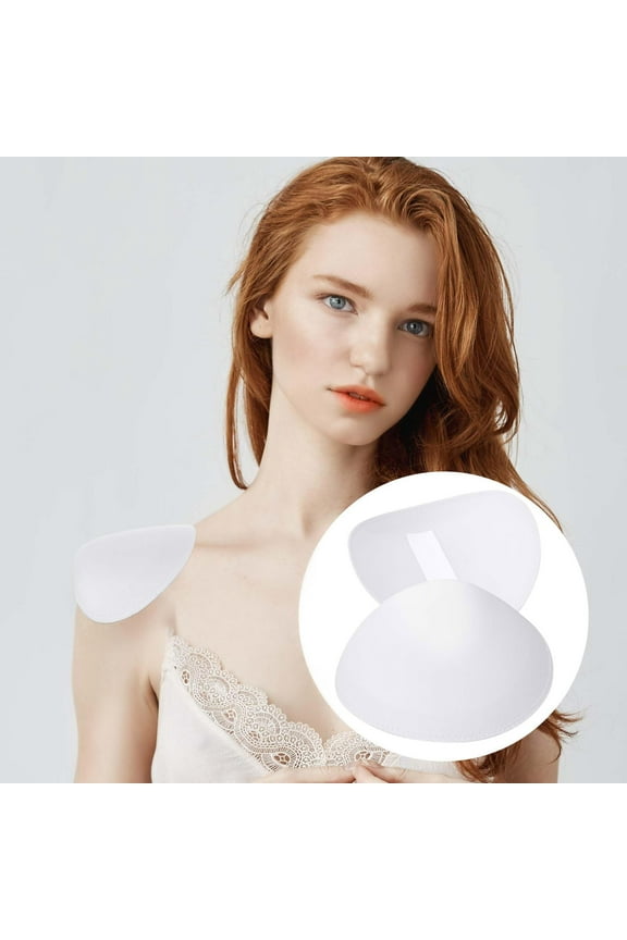 No-sew Sponge Shoulder Pads Pair Anti-slip Breathable High Density for Blazer Dress Shirt Coat T-shirt Bra Insert 12x11x1.5cm Skin White Black 2pcs