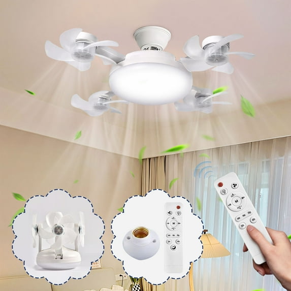 Xecvkr Nordic Style Remote Control Ceiling Fan Light, E27 Socket, 3 Speeds, Dimmable, Energy Saving, for Bedroom, Living Room, Silent Operation