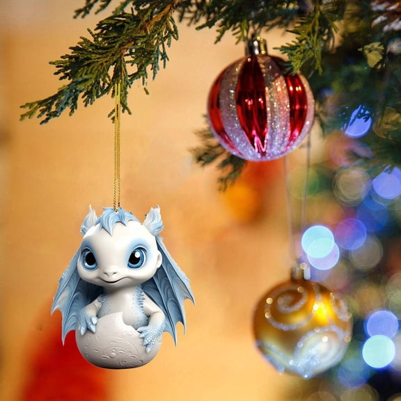 Xecvkr Party Christmas Flying Kids Dragon Ornament Unique Shape Gothic Tree Hanging Decoration Acrylic Double-Sided Print Car Rearview Mirror Easy Install Durable 1pc