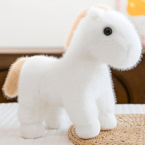 Xecvkr Plush Mini Pony Foal Doll Horse Stuffed Toy Children's Comfort Lifelike Realistic Year Of Horse Gift Animal Pillow 1 Piece 11.81in White