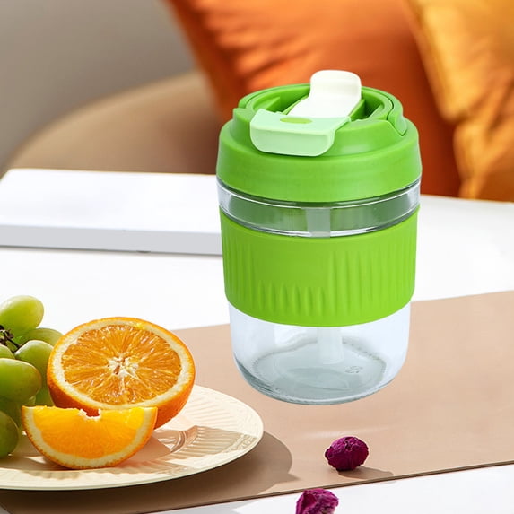 Xecvkr Portable Double Drinking Glass Water Bottle Cute Car Straw Leakproof Insulated Dual Use Reusable Student Gift Multifunction 400ml 1pc Green