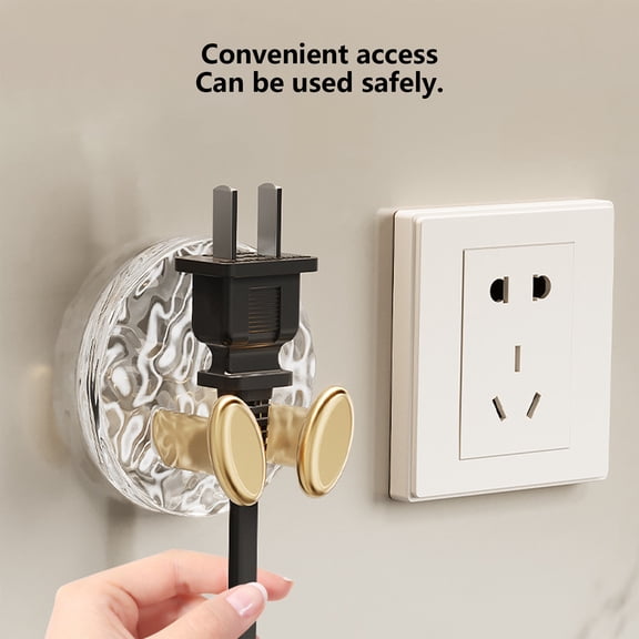 Xecvkr Punch-Free Strong Adhesive Multi-Function Power Plug Hook Kitchen Wall Socket Holder Organizer for Bathroom Office Living Room 1-Pack Gold