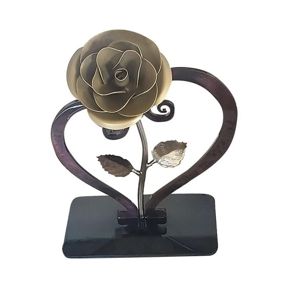 Xecvkr Red Rose Metal Sculpture with Heart Shaped Bracket Valentine s Day Gift Iron Artwork 8.5 Inches