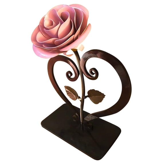 Xecvkr Red Rose Metal Sculpture with Heart Shaped Bracket Valentine s Day Gift Iron Artwork 8.5 Inches