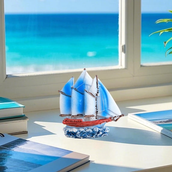Xecvkr Resin Boat Ornament Miniature Coastal Decor Home Tabletop Model Painted Mediterranean Sailing Decorative Figurine 1 Pack Blue