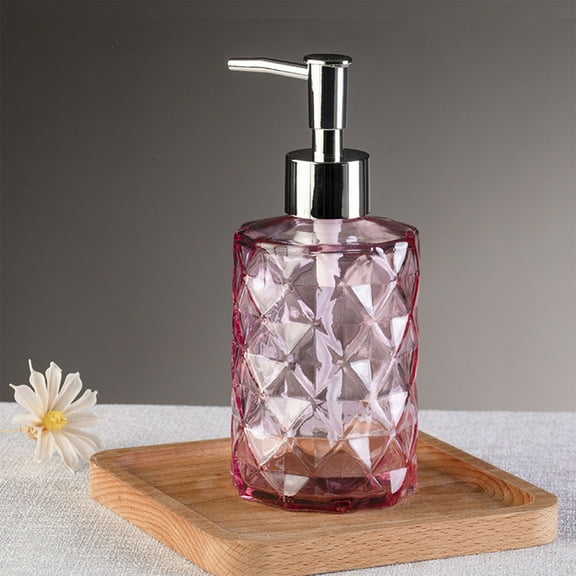 Xecvkr Rhombus Glass Liquid Soap Dispenser, Press Type Empty Bottle for Shampoo or Shower Gel, 7 Colors, 350ml, 18x7cm