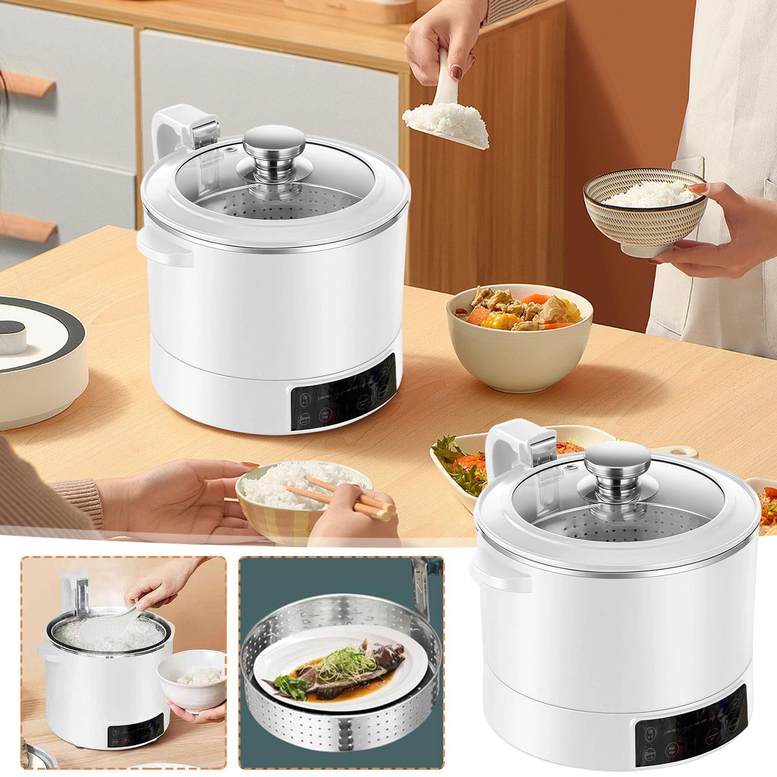 Xecvkr Rice Cooker Lifting Removal Basket Intelligent Fast Heating Family Home Steamer Adjustable Carb Health Timer Reservation 110V 1 Set 3L