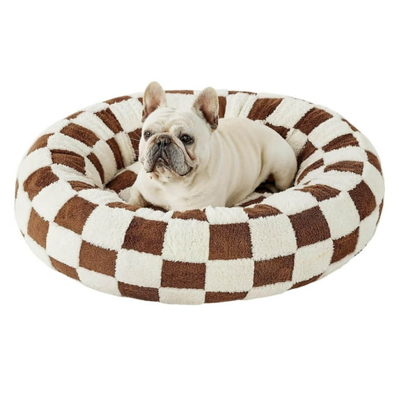 Xecvkr Round Pet Bed Medium Dog Winter Warm Plush Raised Donut Calming Washable Non Slip Soft Sleep Mat 19.7x19.7in 1pc