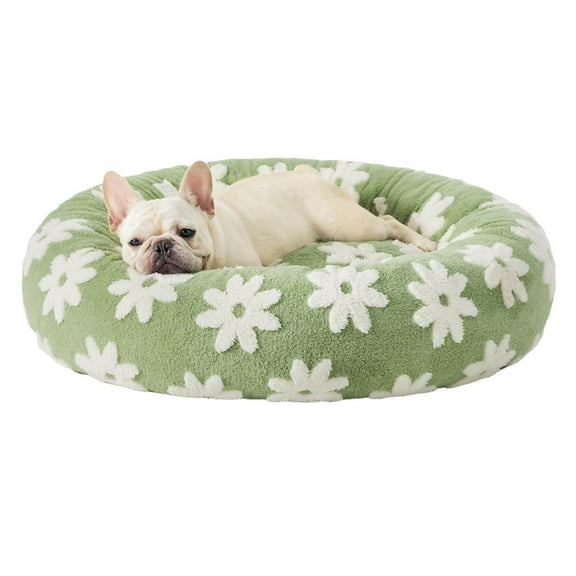Xecvkr Round Pet Bed Medium Dog Winter Warm Plush Raised Donut Calming Washable Non Slip Soft Sleep Mat 19.7x19.7in 1pc