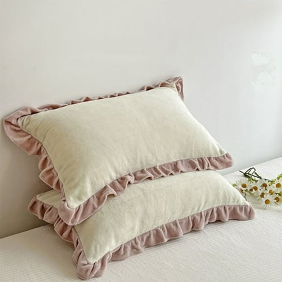 Xecvkr Ruffle Fall Winter Thickened Flannel Pillowcase, Warm Soft Bedding, Multiple Colors, 48x74cm
