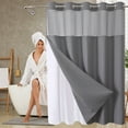 thumbnail image 1 of Xecvkr Shower Curtain Double Large Ring Thick Polyester Fabric Reversible Heavy Duty Bathroom Curtain Built In Buckles Weighted Drape Vision Mesh Panel 71x80inch 1 Piece, 1 of 6