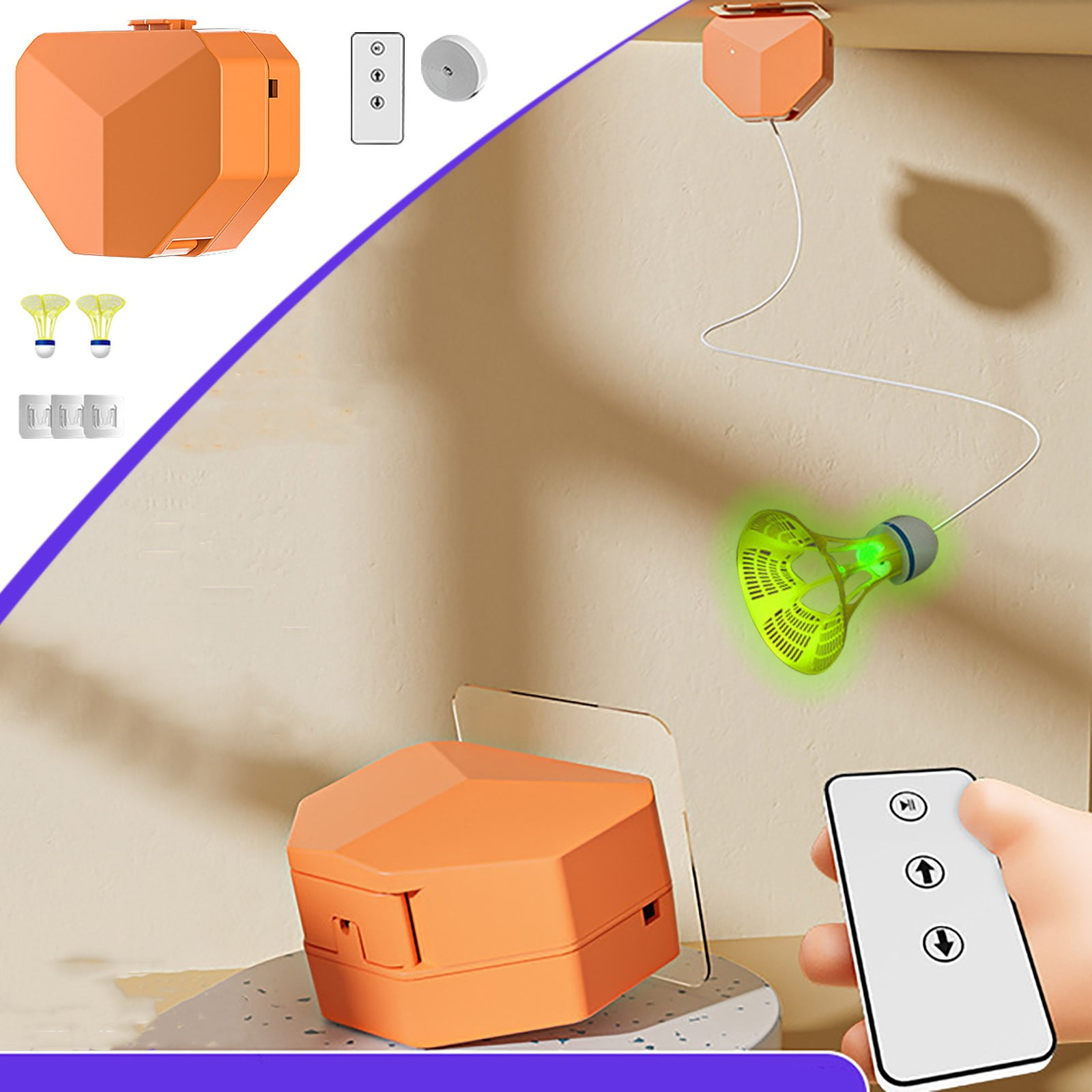 Xecvkr Single Player Badminton Trainer Set for Indoor Use, Features Remote-Controlled Height Adjustment, Glowing Ball, Strong Resilience, and Easy Installation - Ideal Training Tool for Children
