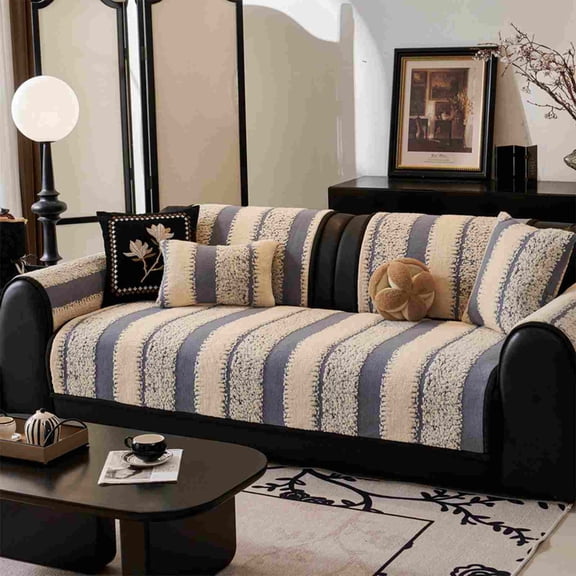 Xecvkr Sofa Cushion Knitted Fabric Thickened Straight Sitting Fall Winter Warm Non Slip 27.5x59.05in Chair Seat Pad Coffee Black Gray Orange 1 Piece