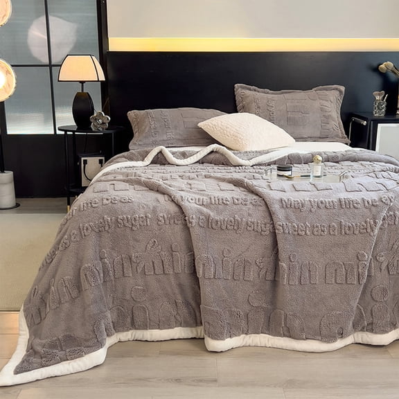 Xecvkr Soft Flannel Blanket White Border Dual Sided Carved Design Multi Functional Cozy Plush Coverlet Home Bed Sofa Car Travel Gray