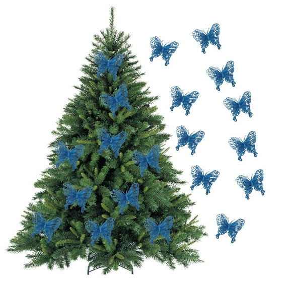 Xecvkr Sparkling Butterfly Ornament 10Pc Set 5.12x4.53in Christmas Tree Wreath Garland Wedding Gift Box Party Decor Gold Pink Purple Black Blue Red Silver Green