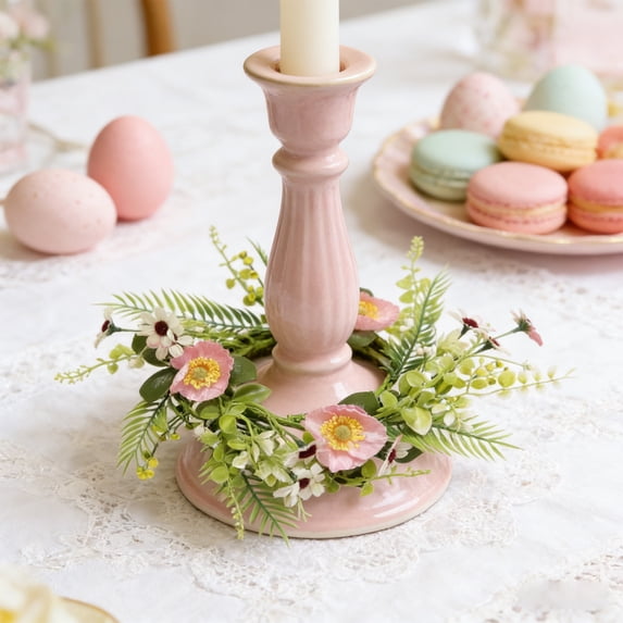 Xecvkr Spring Summer Candle Wreath Party Table Center Artificial Flower Everyday Easter Decoration Realistic Plastic Bright Long Lasting Fabric Multi Uses 1pc Pink