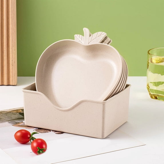 Xecvkr Stackable 5 Piece Food Tray Snack Bowl Fruit Serving Organizer Restaurant Dining Hall BPA Free Wheat Straw Tableware Set Beige