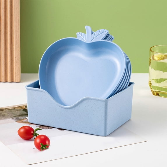 Xecvkr Stackable 5 Piece Food Tray Snack Bowl Fruit Serving Organizer Restaurant Dining Hall BPA Free Wheat Straw Tableware Set Blue