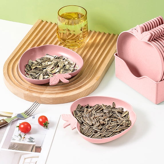 Xecvkr Stackable 5 Piece Food Tray Snack Bowl Fruit Serving Organizer Restaurant Dining Hall BPA Free Wheat Straw Tableware Set Pink