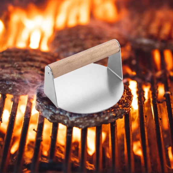 Xecvkr Stainless Steel Burger Press Mold Meatloaf Block Round Handle Non-Slip Easy Clean Home Kitchen Outdoor Grilling Picnics Compact Shape Consistent Patties 5.5in 1 Pc