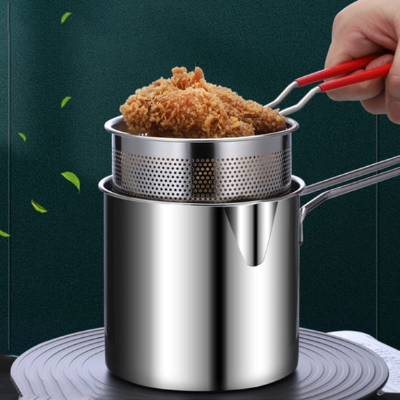 Xecvkr Stainless Steel Mini Deep Fryer Pot with Detachable Basket Multipurpose Cooking Pan for French Fries Chicken Cutlets Shrimp Snacks Grilling 1pc