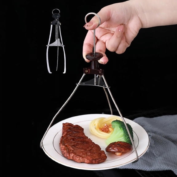 Xecvkr Stainless Steel Scalding Clip Hot Dish Plate Lifter Remover Heat Resistant Tripod Tong Clamp Portable for Kitchen Oven Microwave 1 Piece