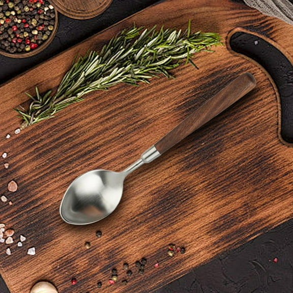 Xecvkr Stainless Steel Spoons Flatware Set Spoon fork Wood Handle Kitchen Cutlery Set Tableware Utensils Dishwasher Safe Ergonomic Eco Practical Durable 1 Set