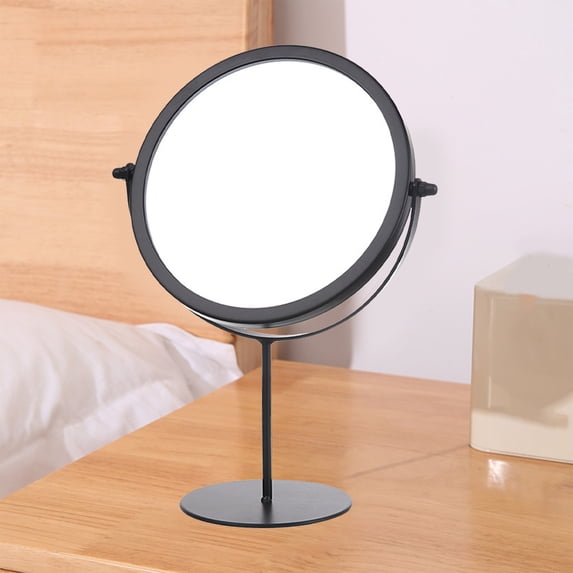 Xecvkr Storage Beauty Mirror Metal Frame Adjustable Angle Modern Desktop Makeup Mirror 6.29x10.43in Gold Round Standing Vanity 1 Piece