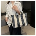 thumbnail image 1 of Xecvkr Striped PVC Tote Bag Letters Print Waterproof Large Capacity Lightweight Shoulder Handbag for Women Shopping Gift Travel Easy Clean 1 Pack Dark Blue, 1 of 9