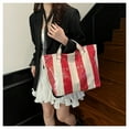 thumbnail image 1 of Xecvkr Striped PVC Tote Bag Letters Print Waterproof Large Capacity Lightweight Shoulder Handbag for Women Shopping Gift Travel Easy Clean 1 Pack Red, 1 of 9