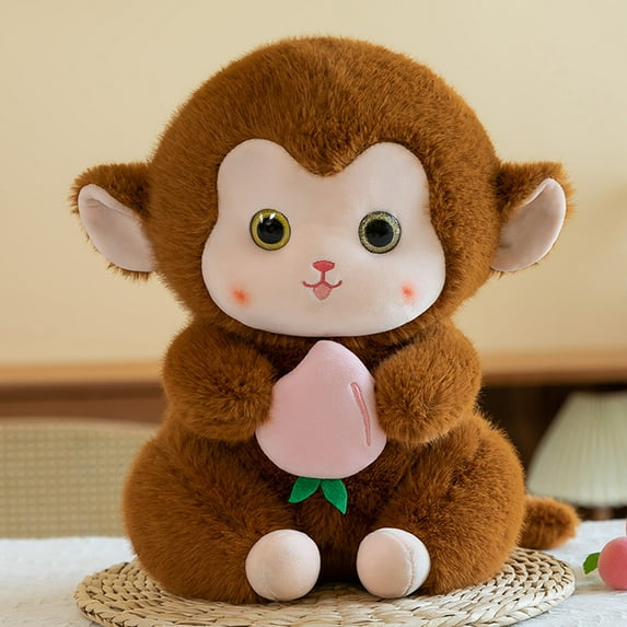 Xecvkr Stuffed Animals Cute 9 Inch Monkey Plush Toy Holding Peach Stuffed Animal Soft Doll Hanging Pendant Toy for Kids Boys Girls Gift