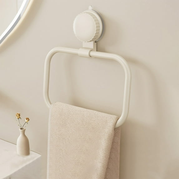 Xecvkr Suction Cup Towel Ring Holder Aluminum Alloy Wall Mount No Drill Bathroom Kitchen Towel Rack, 9.45x6.54 Inch Gray White