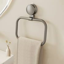 Xecvkr Suction Cup Towel Ring Holder Aluminum Alloy Wall Mount No Drill Bathroom Kitchen Towel Rack, 9.45x6.54 Inch Gray White