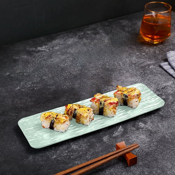 Xecvkr Sushi Platter Long Rectangle Serving Tray Versatile Party Dinnerware Cake Plate for Kitchen Home Restaurant Entertaining Plastic Green