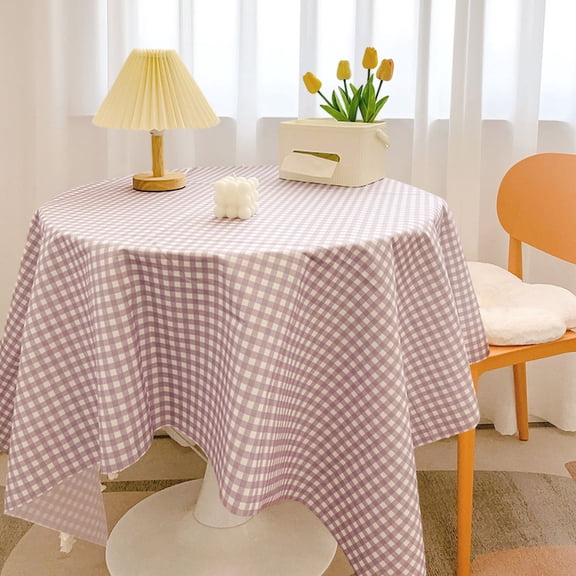Xecvkr Table Covers Tablecloth Tartan Round Soft Thick Spill-Proof Polyester Textured Birthday Party Table Cover Washable Wrinkle-Free 55.12x55.12in 1pc